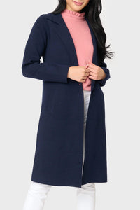 By Design Notch Collar Double Knit Long Cardigan in navy - women's cardigan