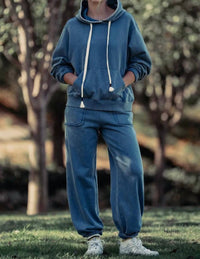 BiBi Wide Leg Cotton Blend Jogger Sweatpant in french navy - women's pants - view 4