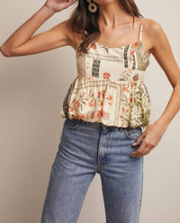 Forte Patchwork Floral Peplum Cami Top in beige - women's shirt