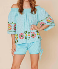 Modaposa - Enrica Off The Shoulder Embroidered Floral Top