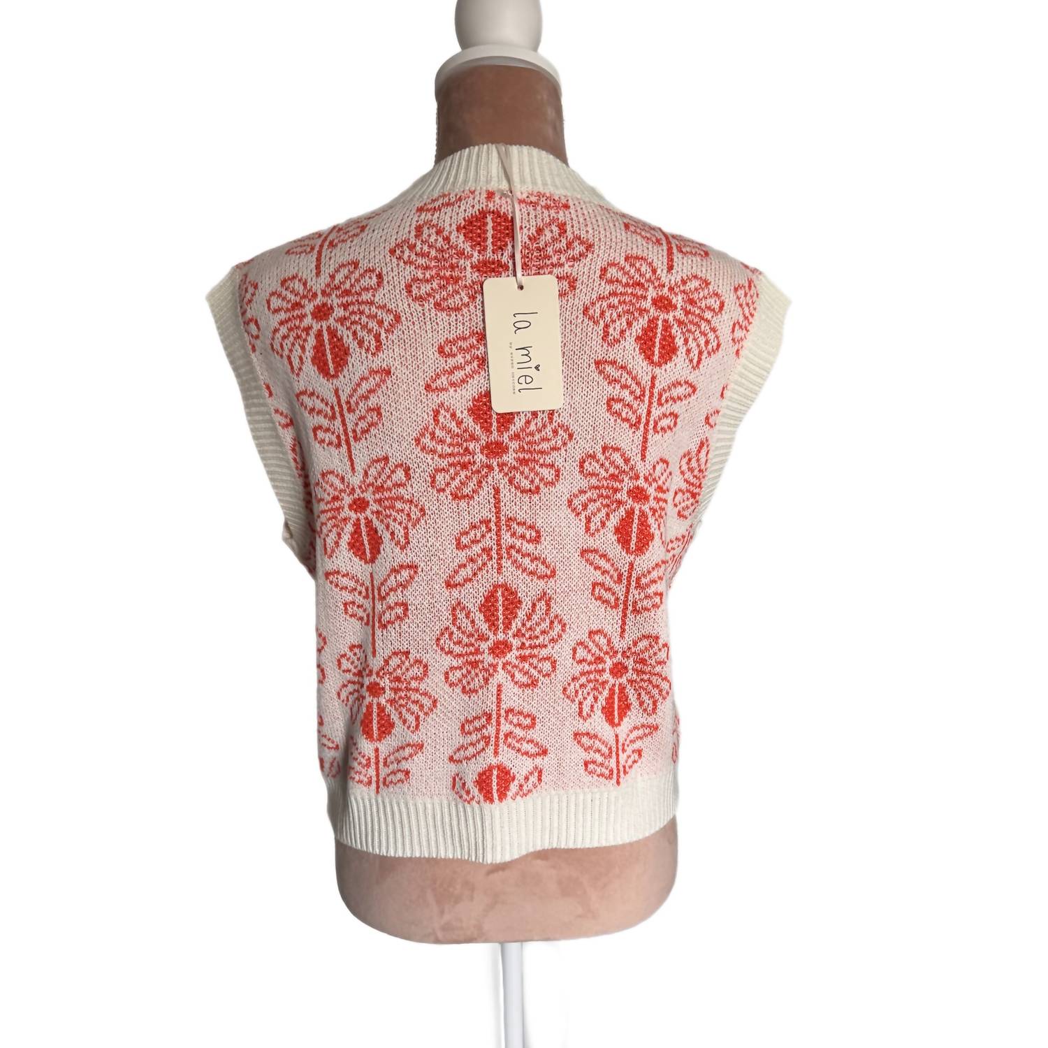 LA MIEL Floral Knit Sweater Vest in burnt orange - women's jacket - view 4
