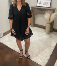 Umgee - Crochet Sleeve V-neck Dress