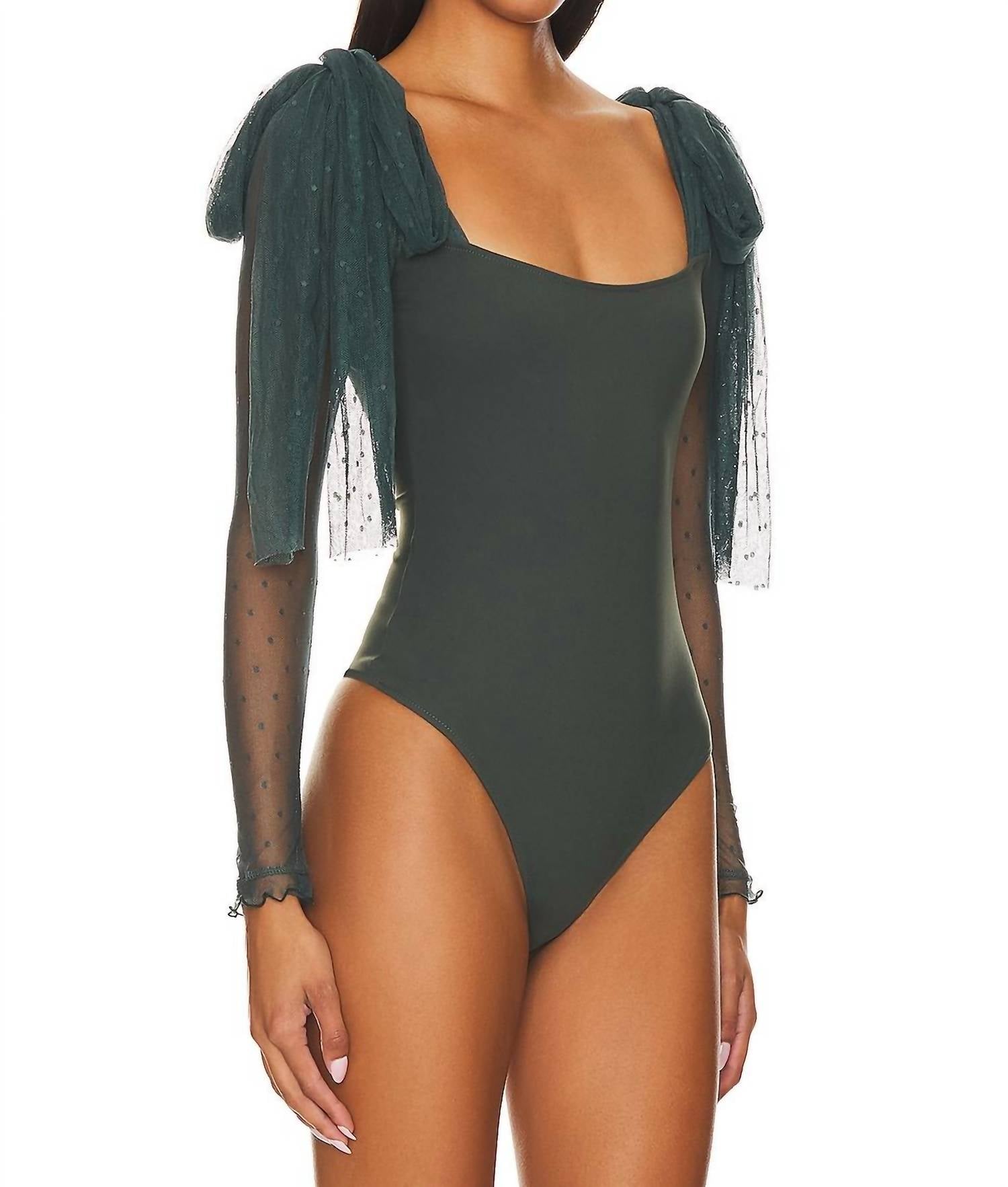 Free People Tongue Tied Mesh Detail Bodysuit in green gables - women's shirt - view 4