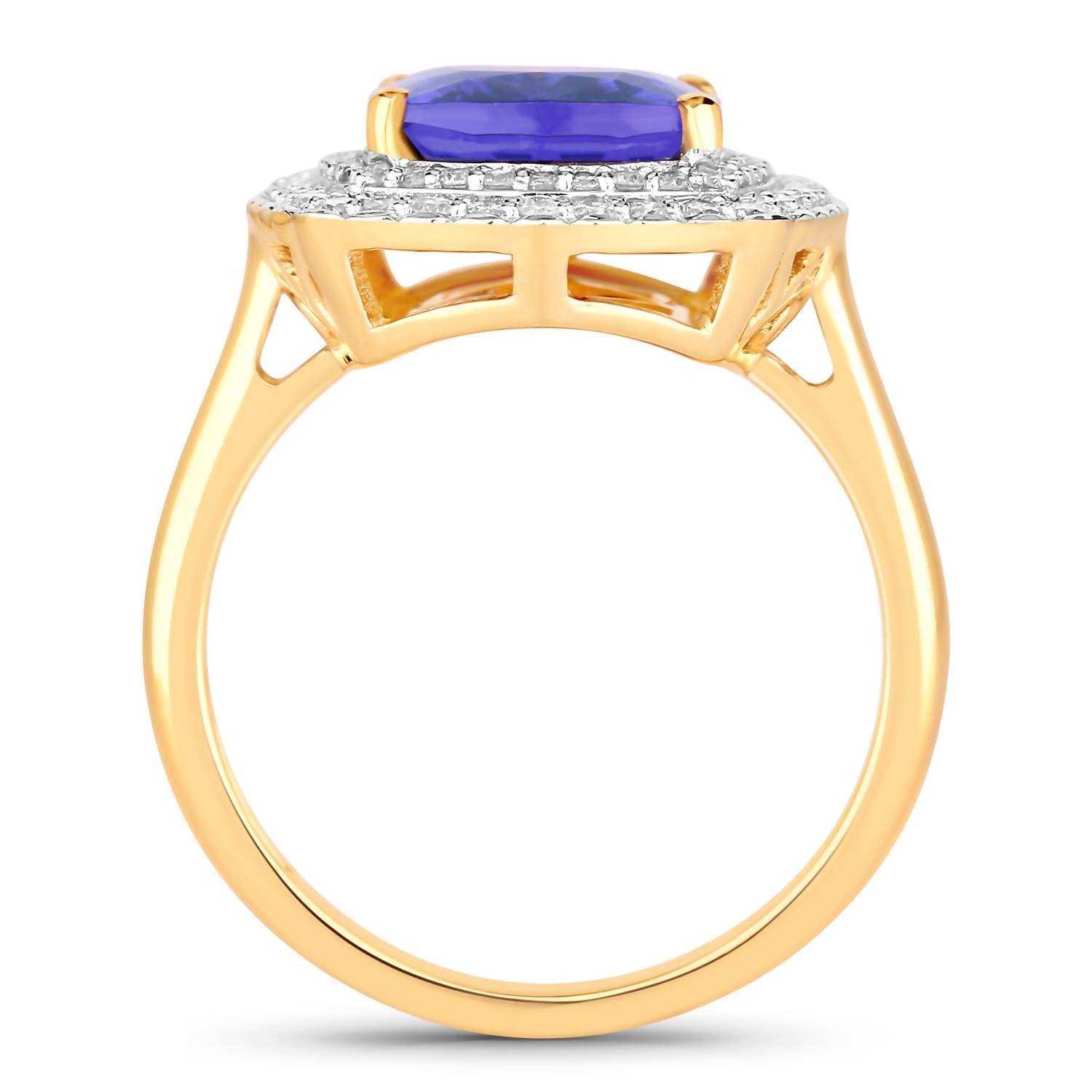 Diana M Jewels Women's Cushion Natural Tanzanite Fashion Ring (4.84 Ct) - Statement in 14k yellow gold - women's jewelry - detail view