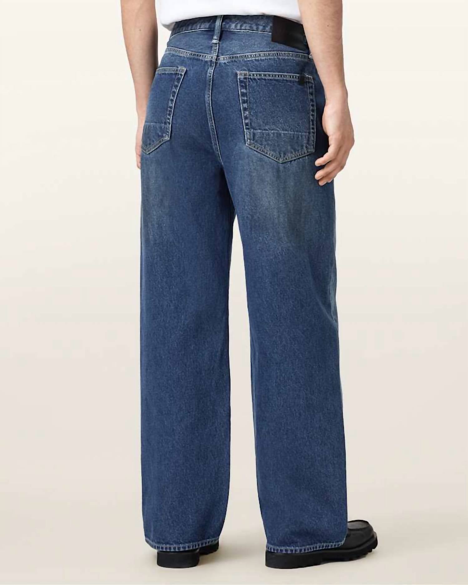 AllSaints Lenny Loose Fit Wide Leg Jeans in blue - men's jeans - detail view