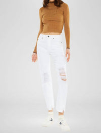 KanCan High Rise Slim Straight Jeans in white 1 - women's jeans - detail view