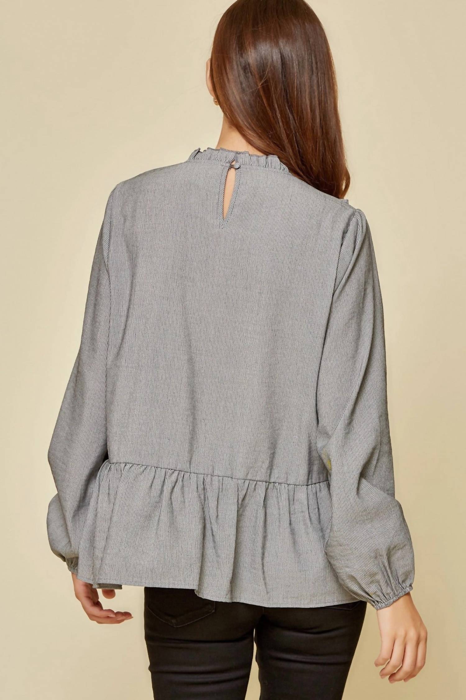 Andree By Unit - Embroidered Pinstripe Blouse
