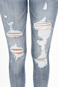 Judy Blue Booytfull Wash Out Destroyed Skinny Jeans - Plus in blue - women's jeans - view 4