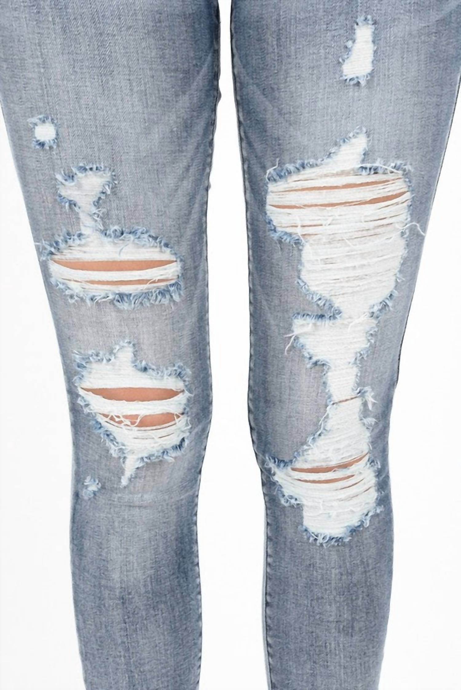 Judy Blue Booytfull Wash Out Destroyed Skinny Jeans - Plus in blue - women's jeans - view 4