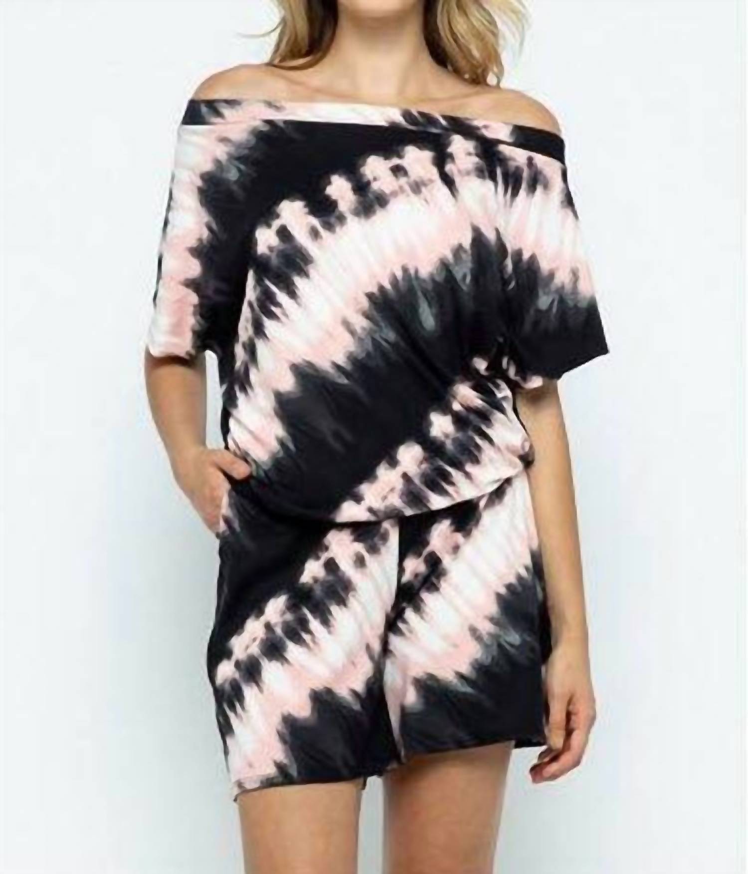 Ellis - Off The Shoulder Tie Dye Pocket Romper