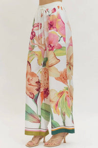 Entro - Floral Pull-on Wide Leg Pants