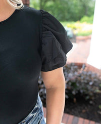 ee:some Ruffled Sweater Bodysuit - Plus in black - women's shirt - detail view