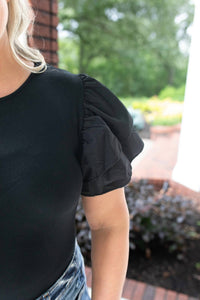 ee:some Ruffled Sweater Bodysuit - Plus in black - women's shirt - alternate view