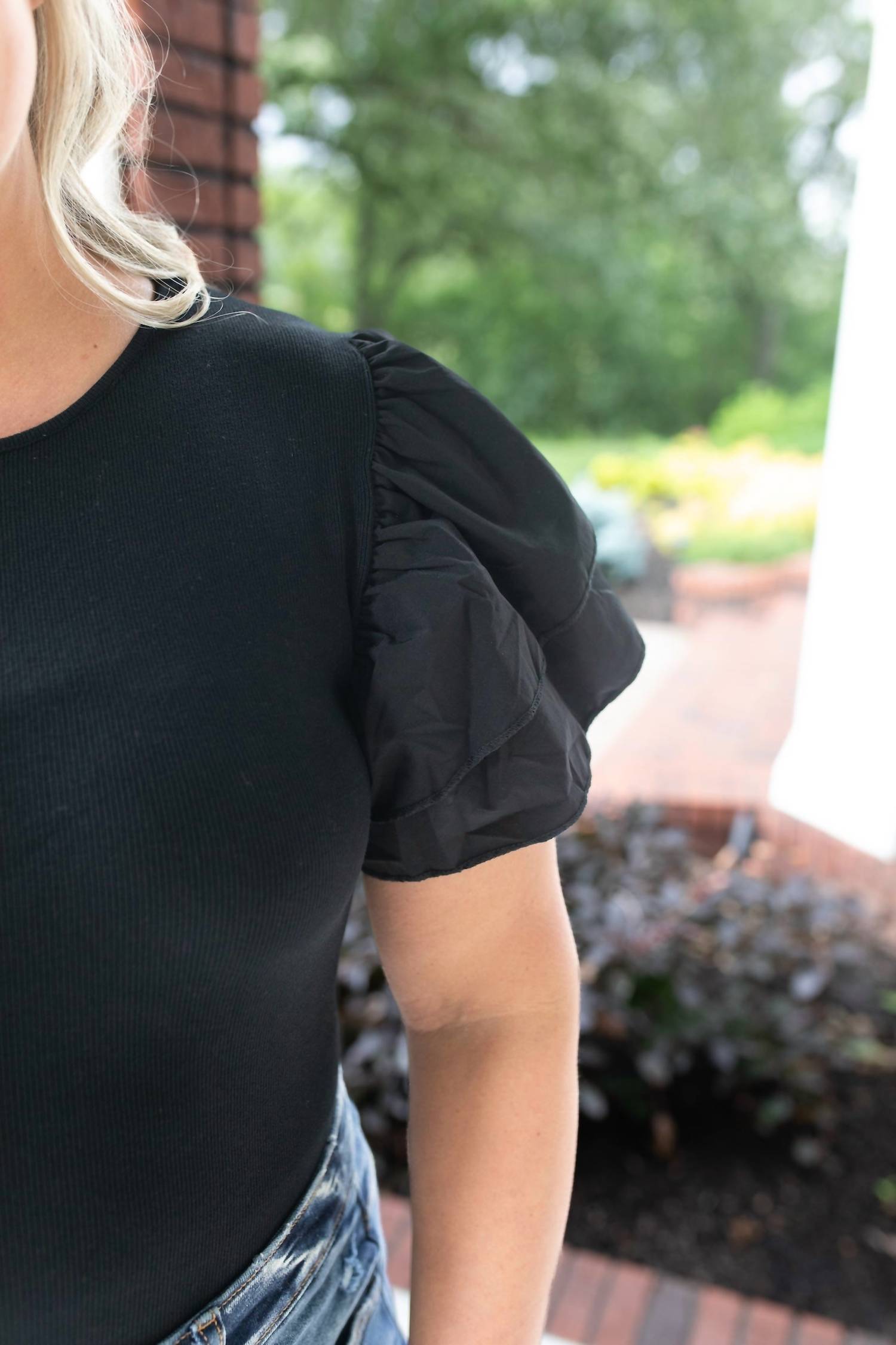 ee:some Ruffled Sweater Bodysuit - Plus in black - women's shirt - alternate view