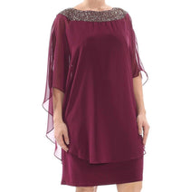 Xscape - Beaded Chiffon Capelet Shift Dress - Plus