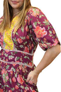 THML Puff Sleeve Floral Tiered Dress in plum multi - women's dress - alternate view