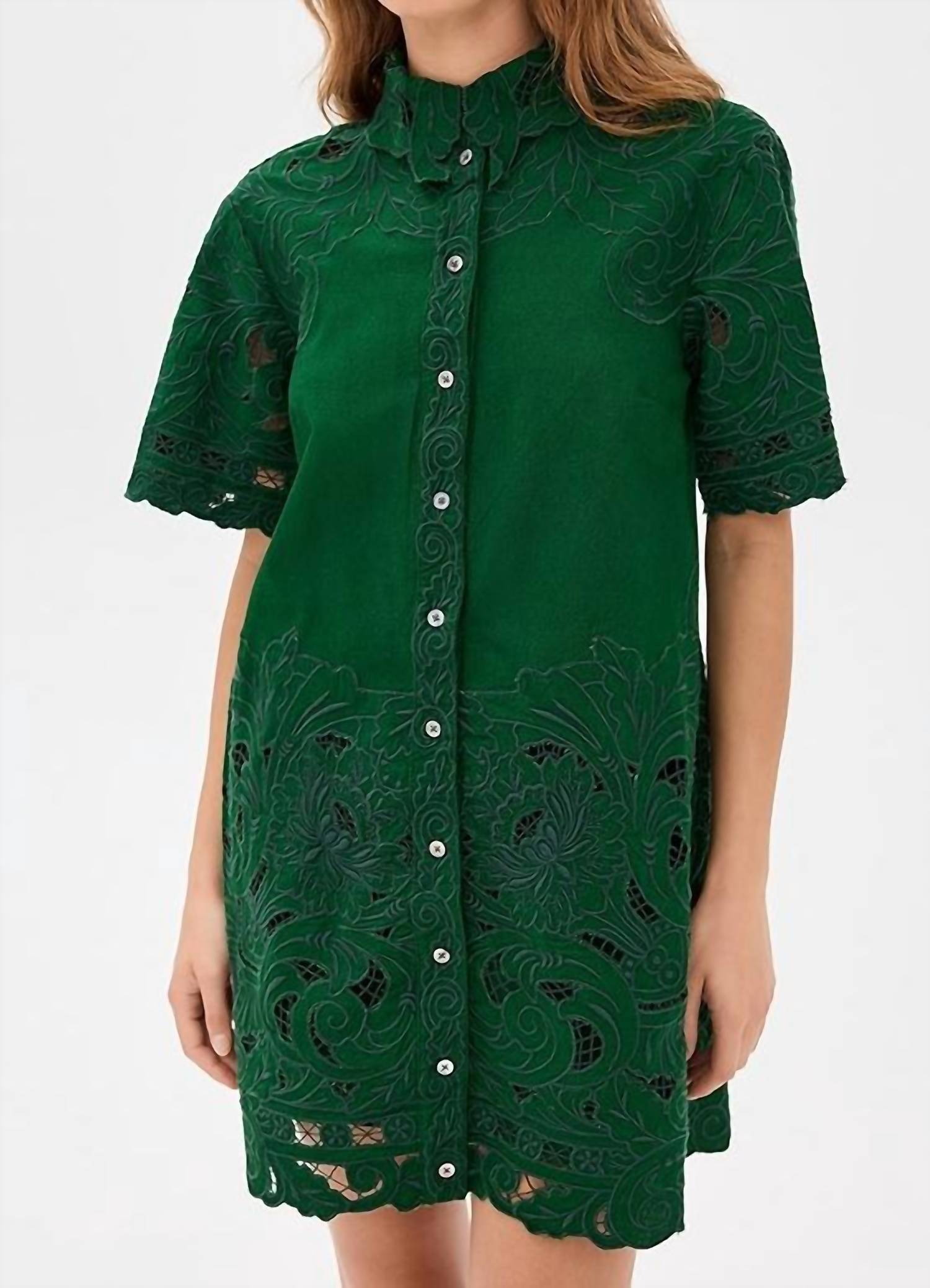 Sea - Ceci Embroidery Short Sleeve Shirt Dress