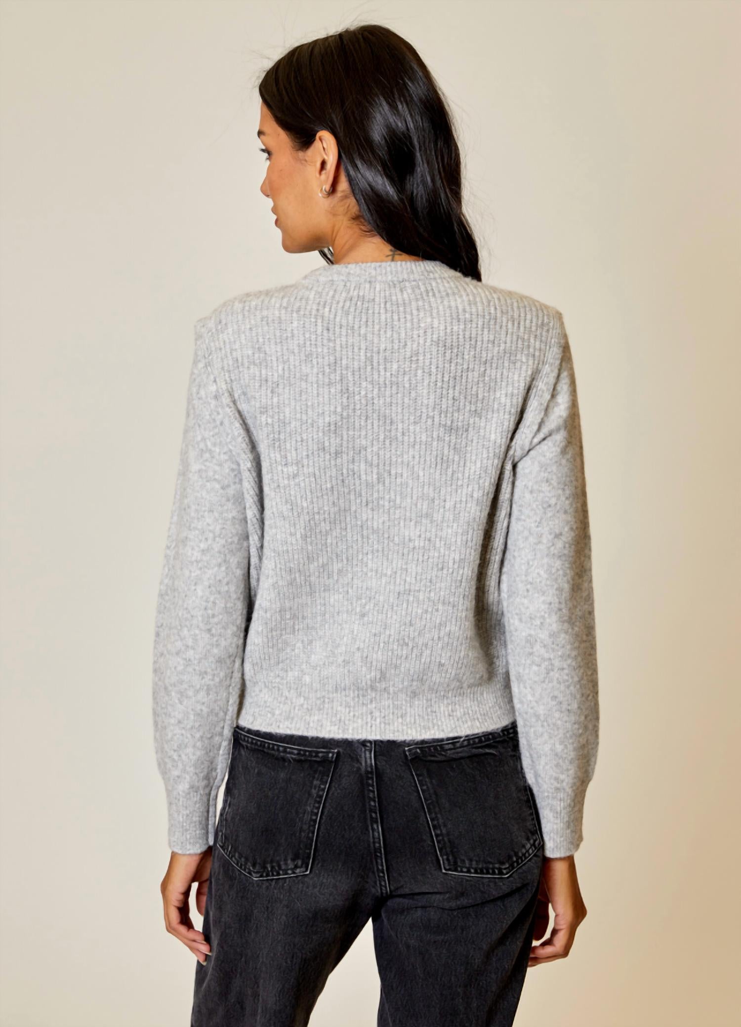 DESIGN HISTORY Crewneck Cable Sweater in airstream - women's sweater - alternate view
