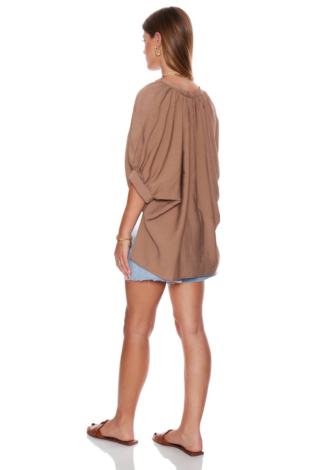 PINCH V-neck Tunic Top in mocha - women's blouse - alternate view
