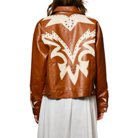 Blue B - Faux Leather Studded Oversized Zip-up Jacket