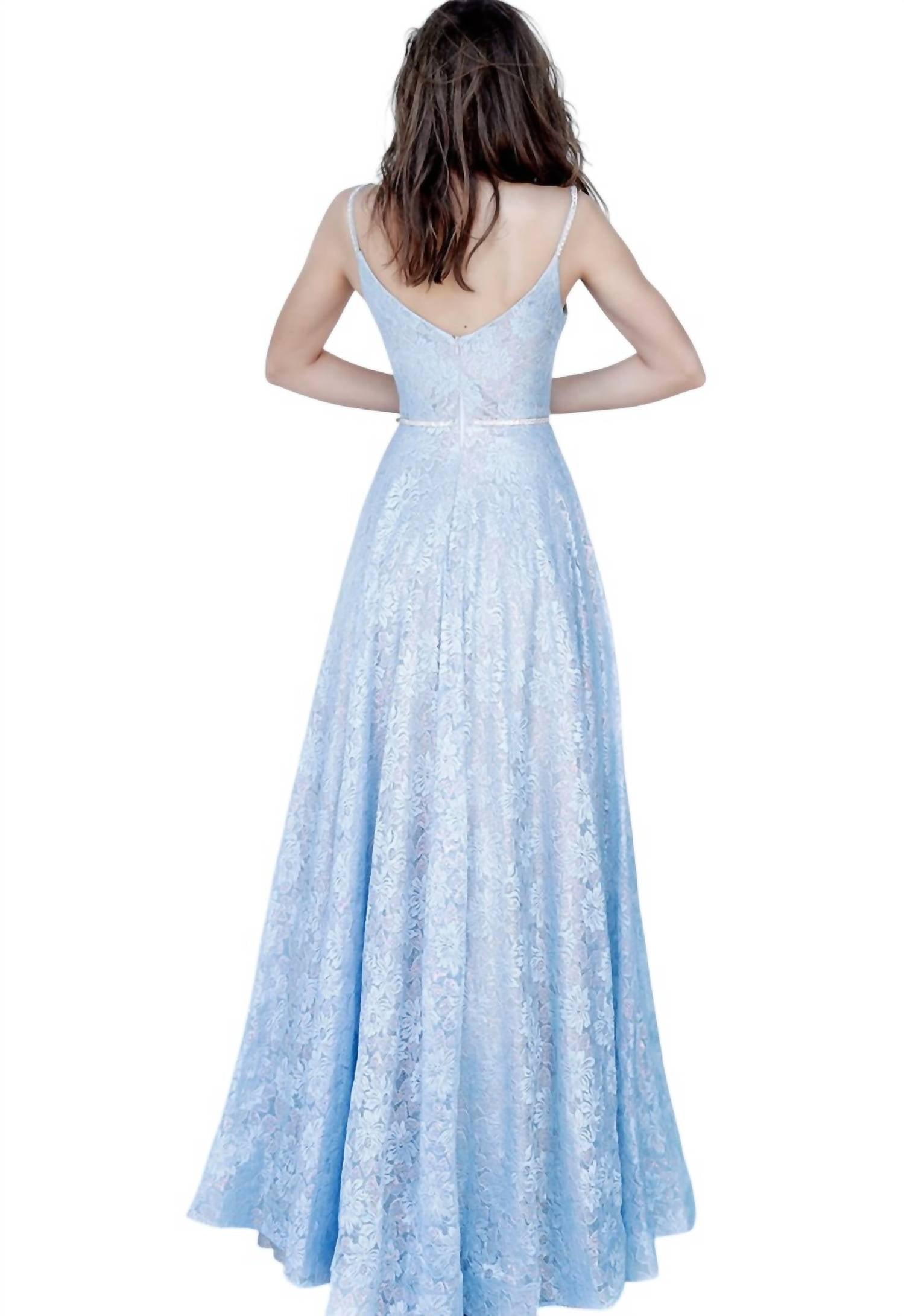 Jvn - Illusion Deep V-neck Lace Gown