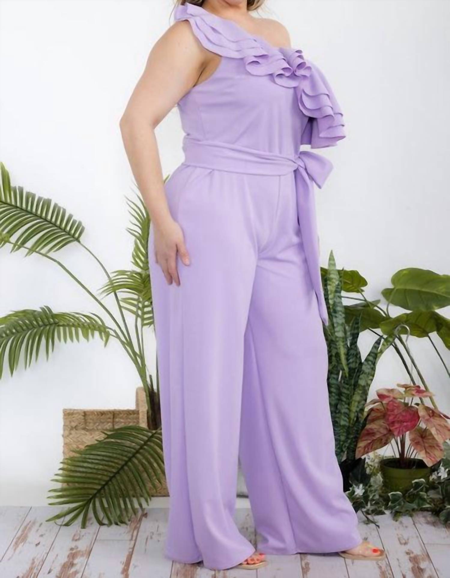 Karen T Design - One Shoulder Ruffle Jumpsuit