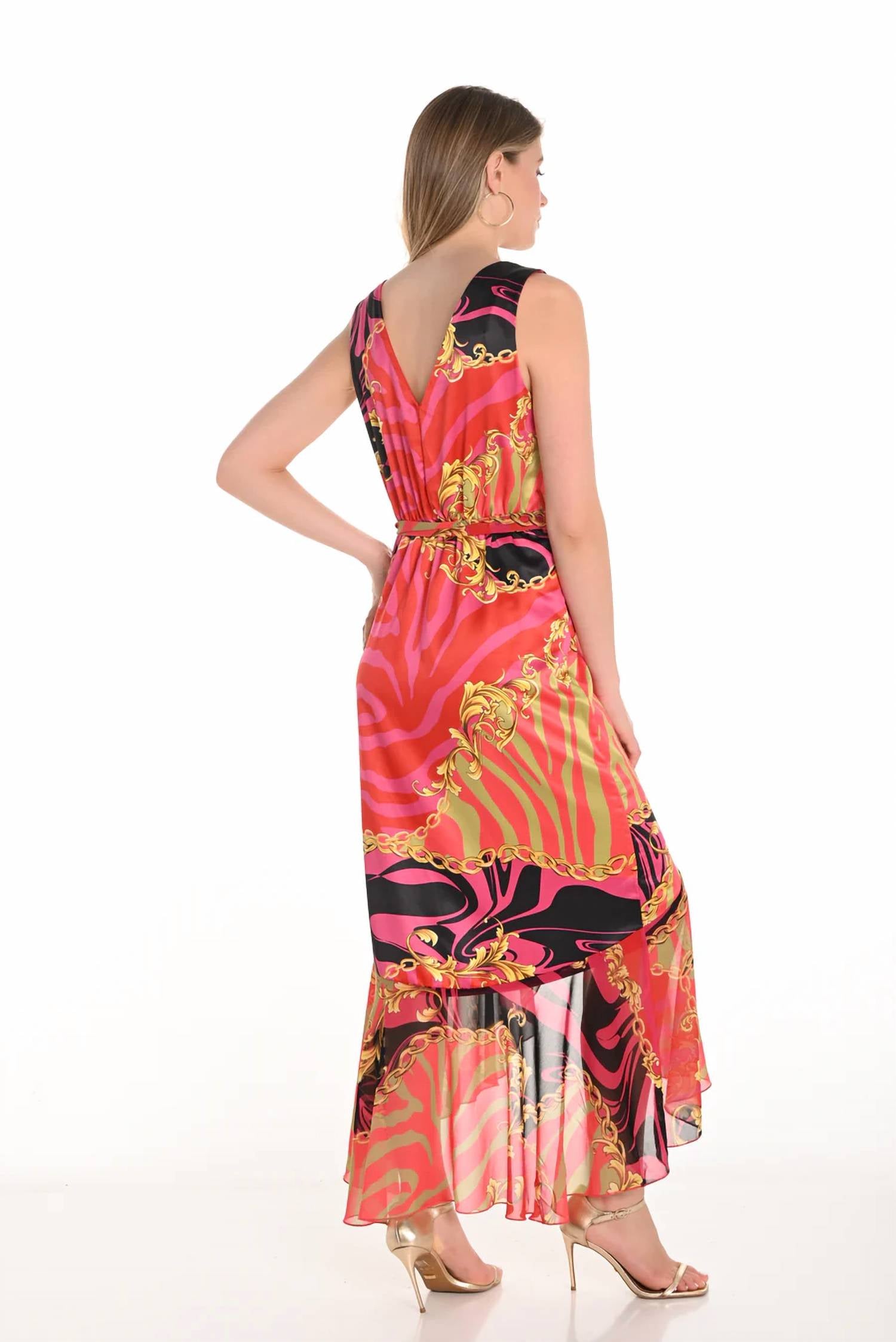Frank Lyman Maxi Wrap Dress With Belt in pink red - women's dress - alternate view