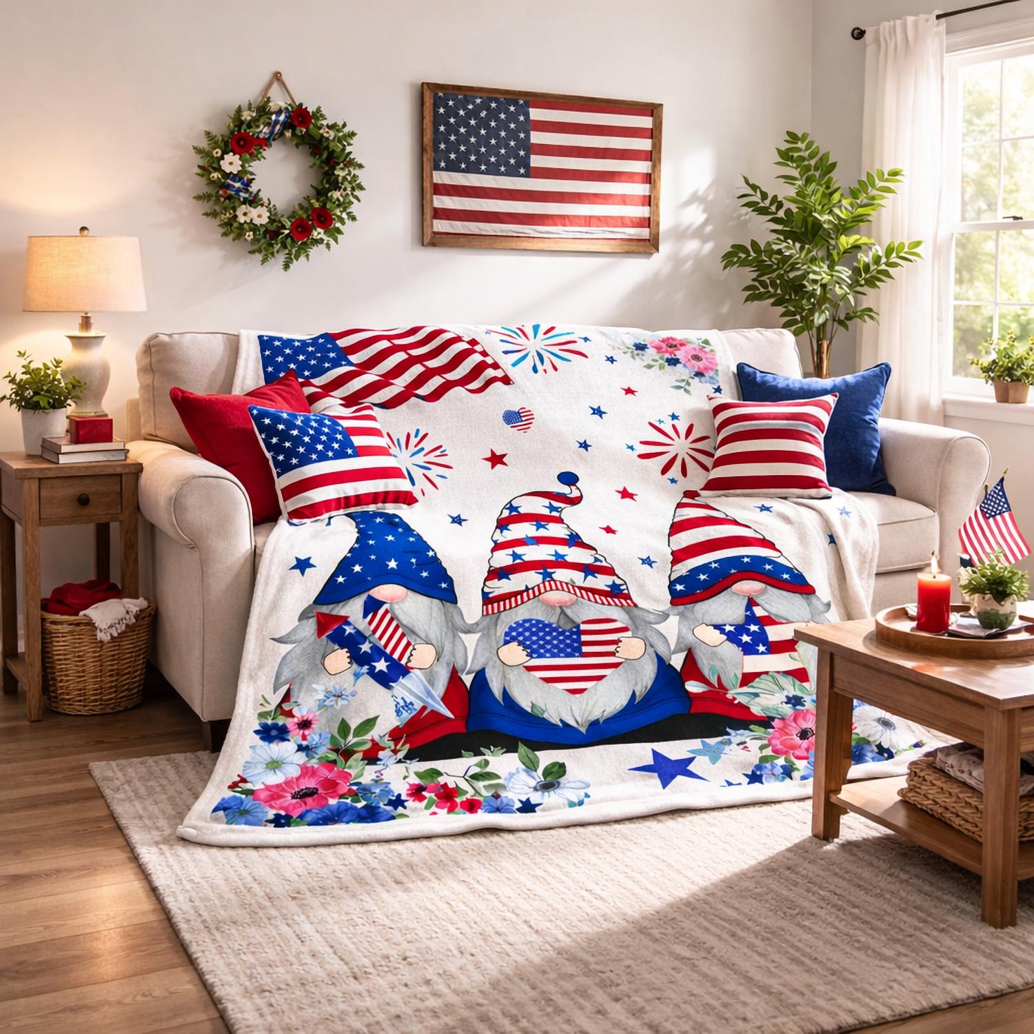 Julia Rose - Unisex Patriotic Gnome Blanket