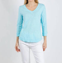 Elliott Lauren - Silvie Rib Three-quarter Sleeve V-neck Tee