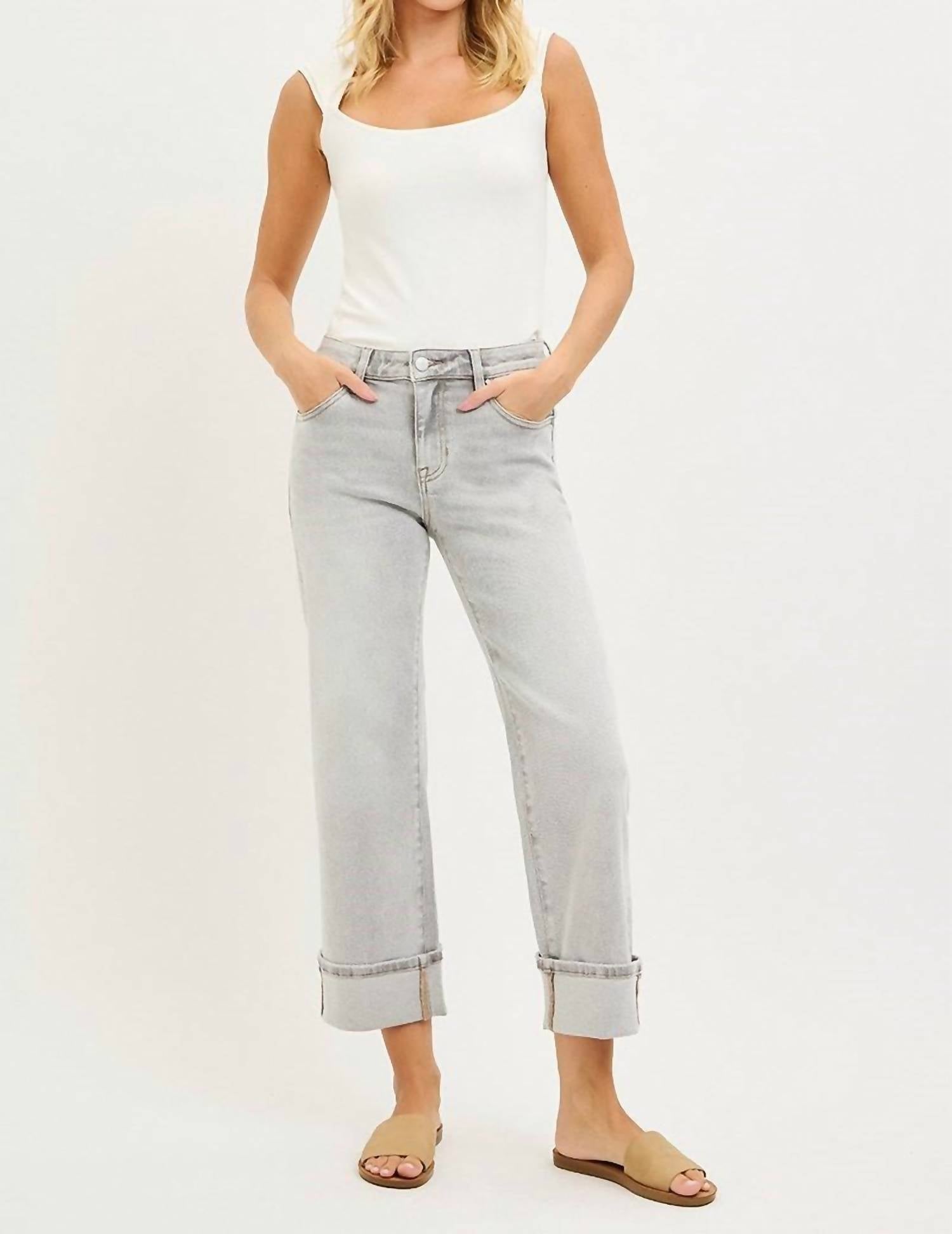 Risen - Mid Rise Crop Straight Jeans
