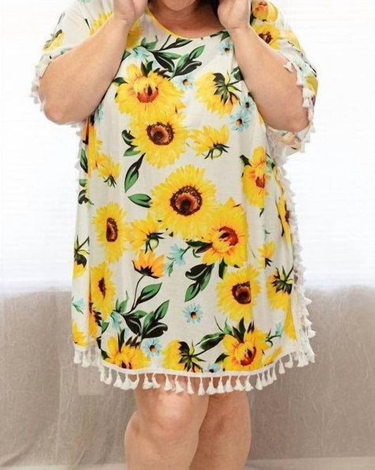 Shirley Stone - Sunflower Fringe Caftan Top