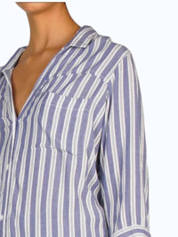 ELAN Button Front Top in blue stripe - women's shirt - detail view