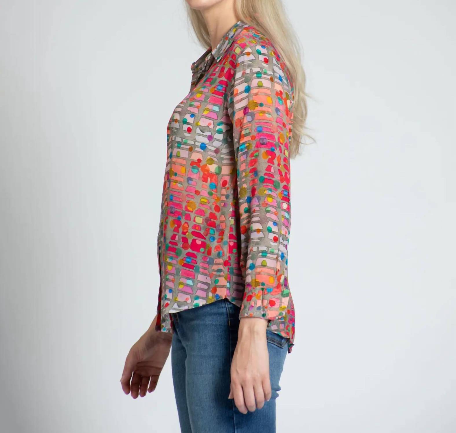 Apny - Roll Sleeve Button Up Top