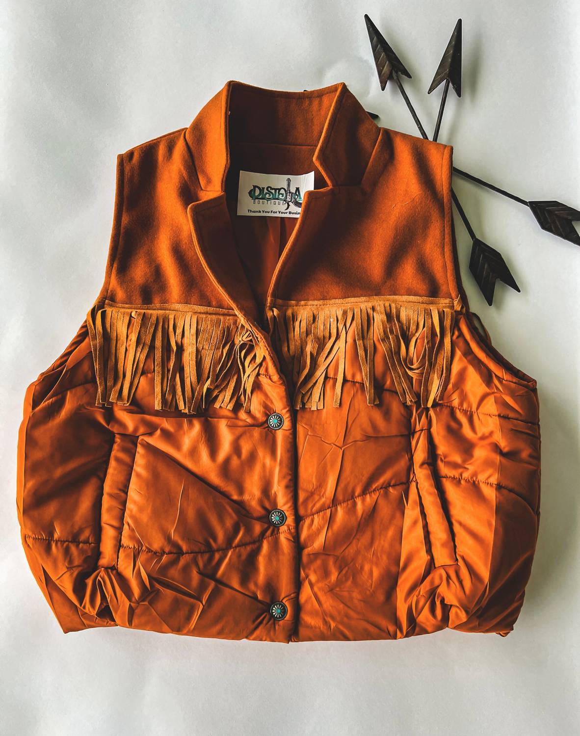2FlyCo Eastwood Fringe Vest in saddle - women's jacket - alternate view