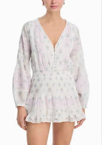 LoveShackFancy Winfrey Lace Mini Dress in lilac vanilla - women's dress - detail view
