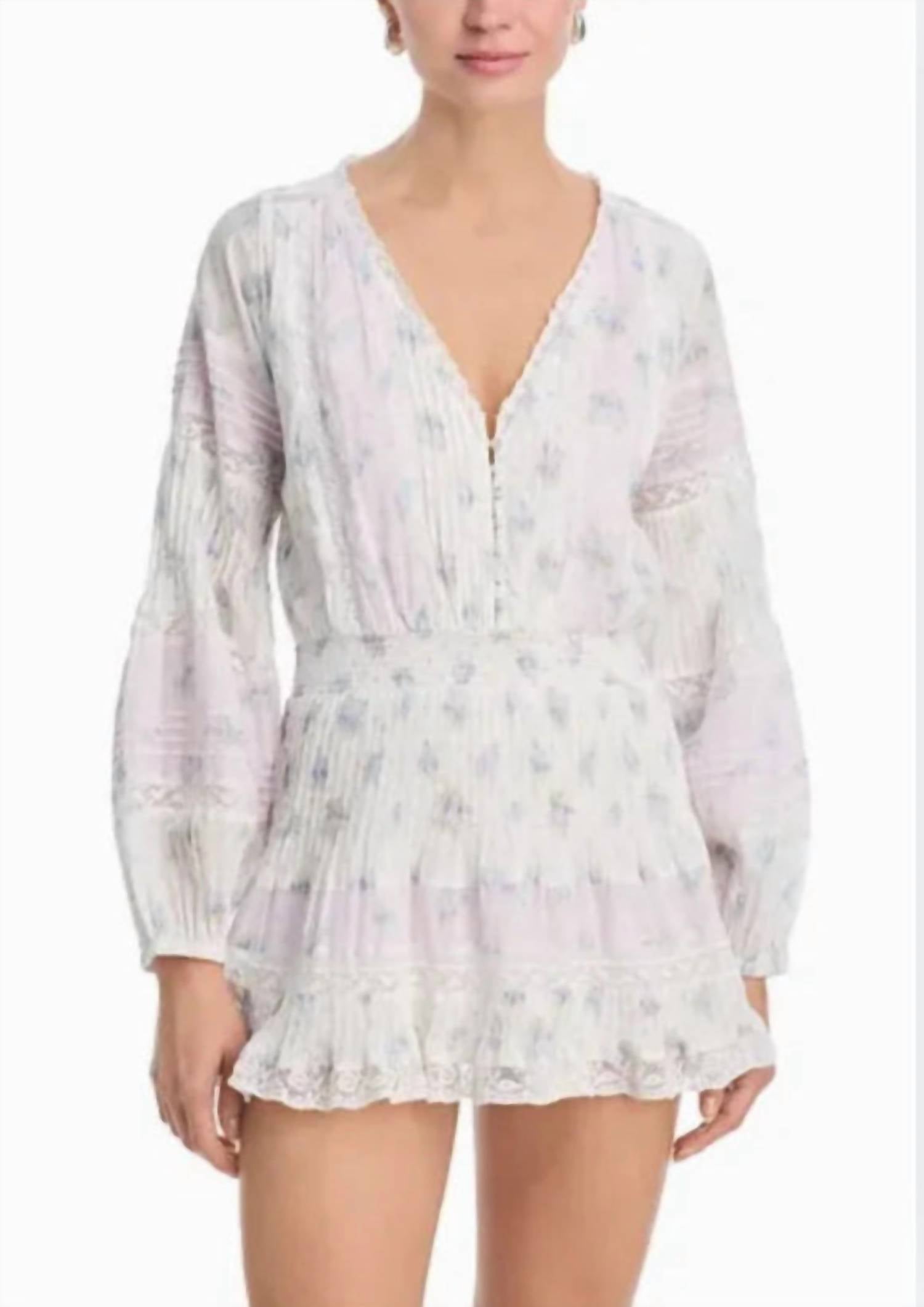 LoveShackFancy Winfrey Lace Mini Dress in lilac vanilla - women's dress - detail view