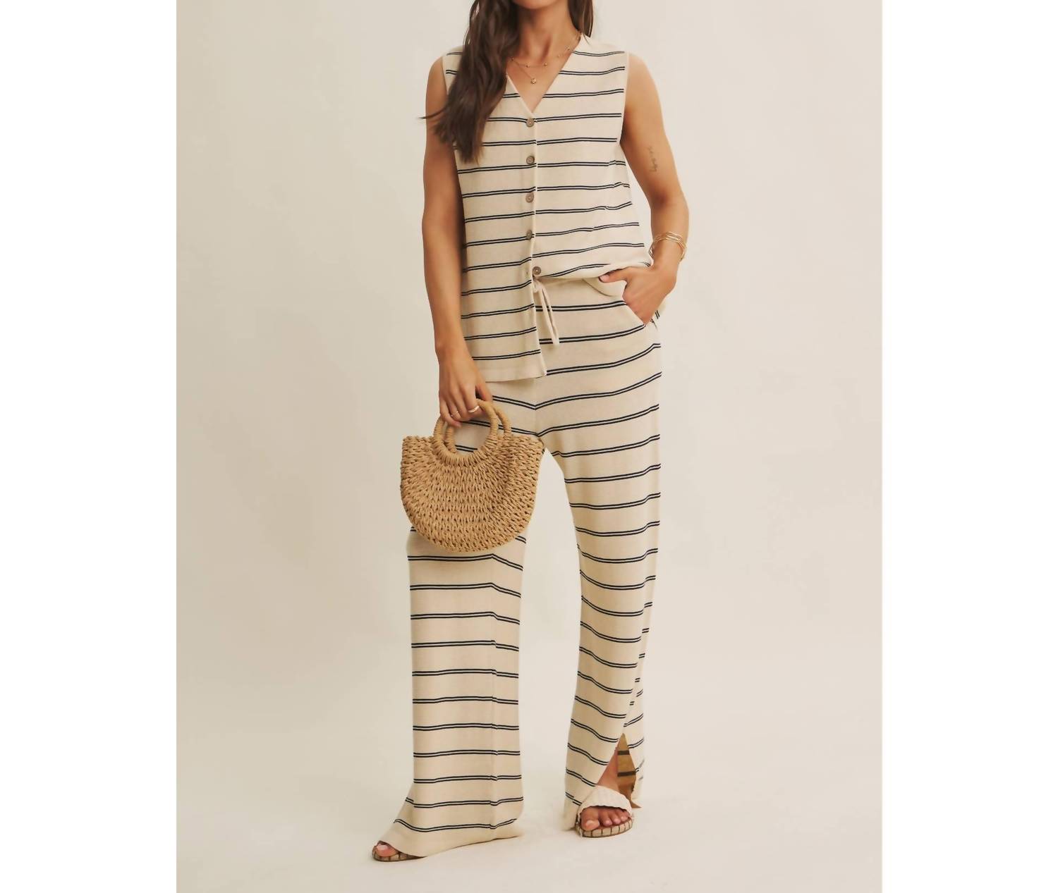 In February - Striped Button-down Knit Top