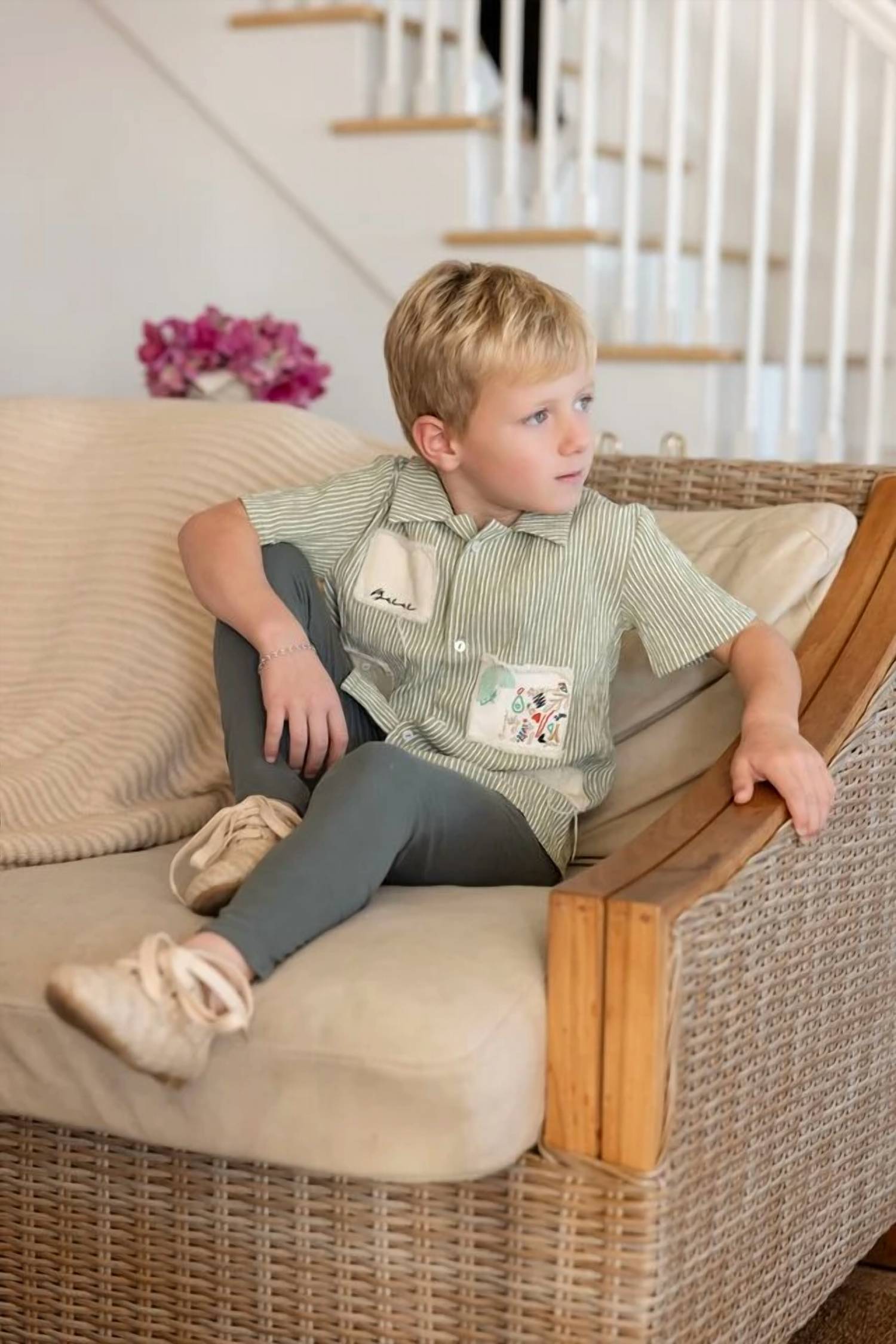 Bonjour - Boys Striped Patch Two-piece