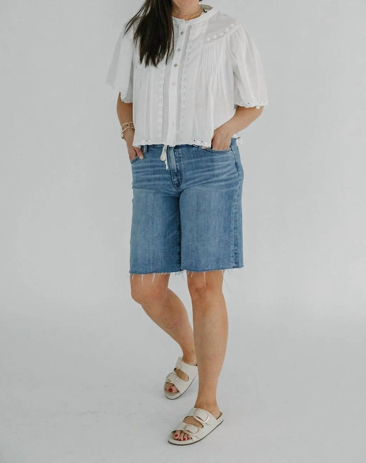 Vervet By Flying Monkey - High Rise Waist Tie Denim Bermuda Shorts
