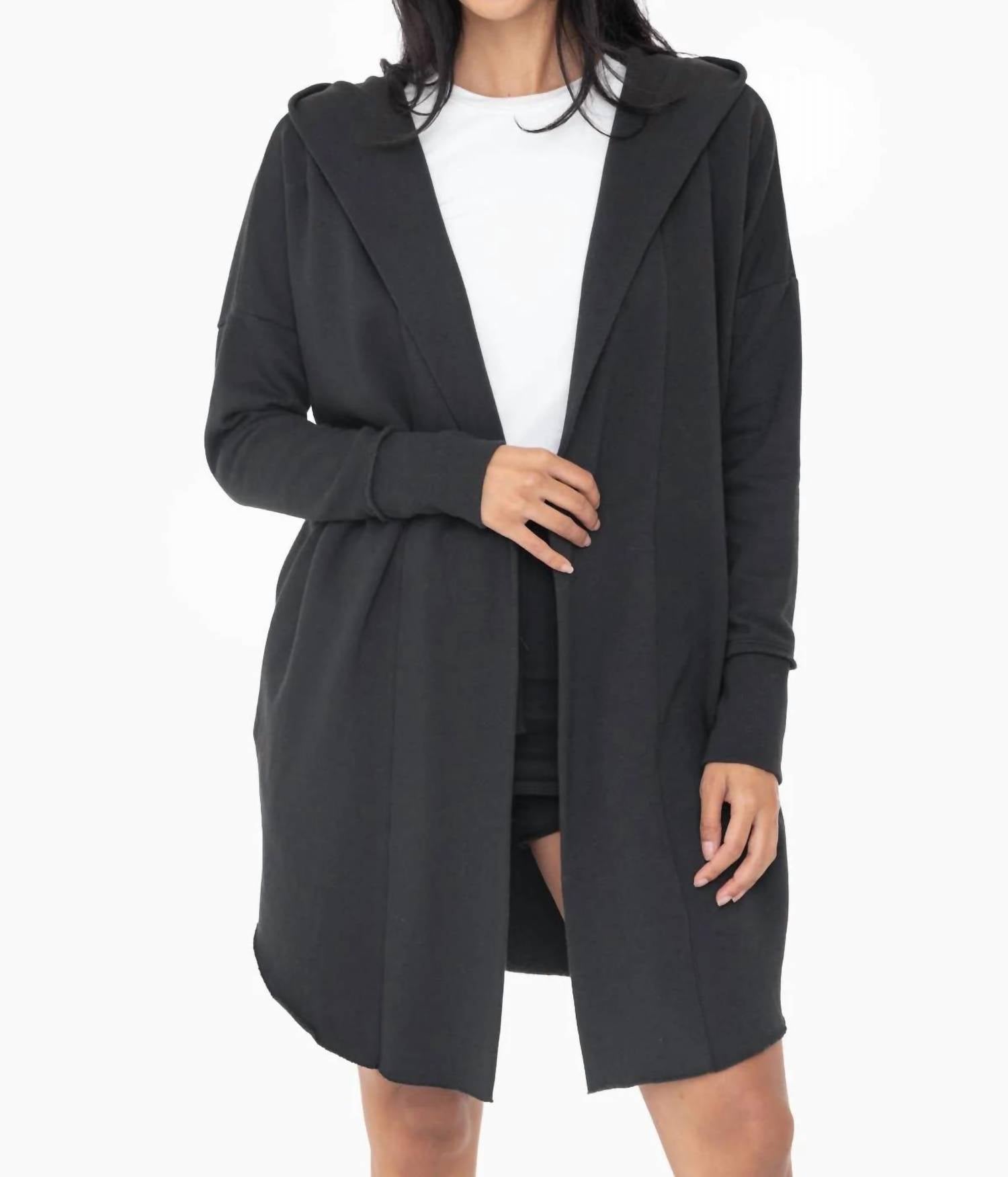 Mono B - Open Front Hooded Sweatshirt Cardigan