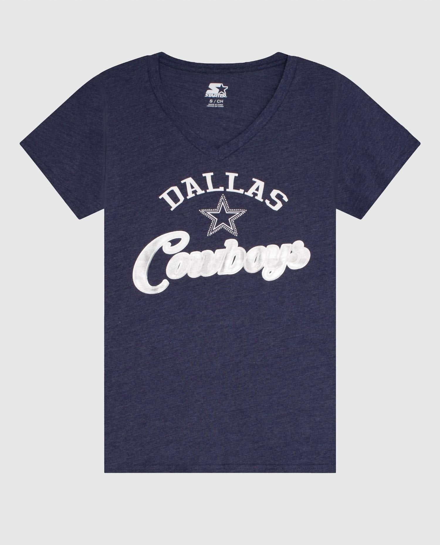 Starter - Womens Dallas Cowboys Rhinestones V-neck Shirt