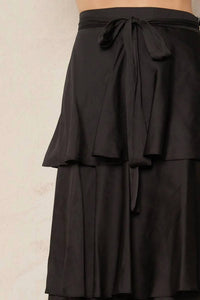 En Creme - Belted Satin Tiered Midi Skirt