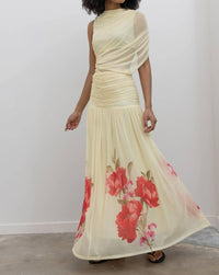 Collective - Lemon Floral Hem Draped Maxi Dress