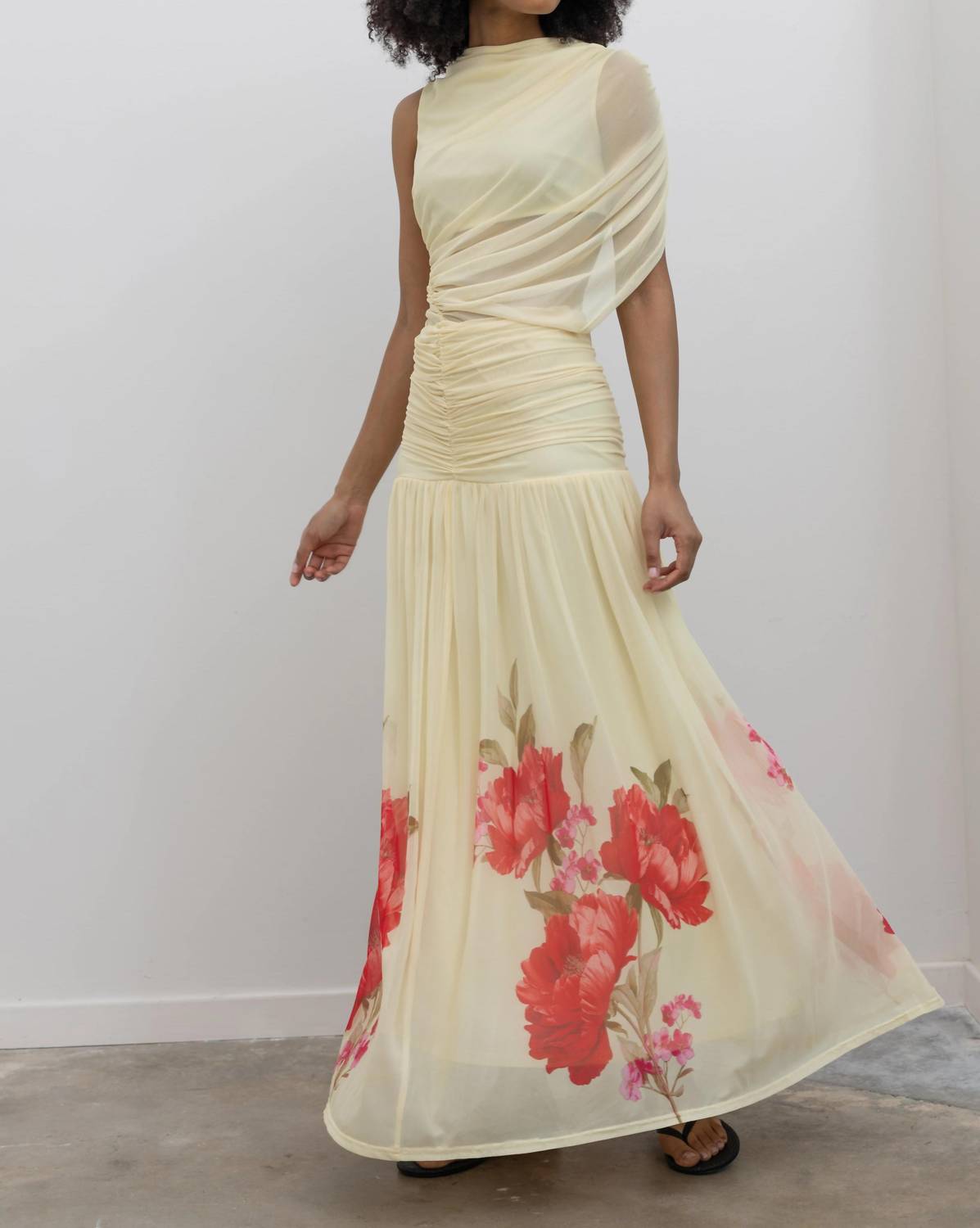 Collective - Lemon Floral Hem Draped Maxi Dress