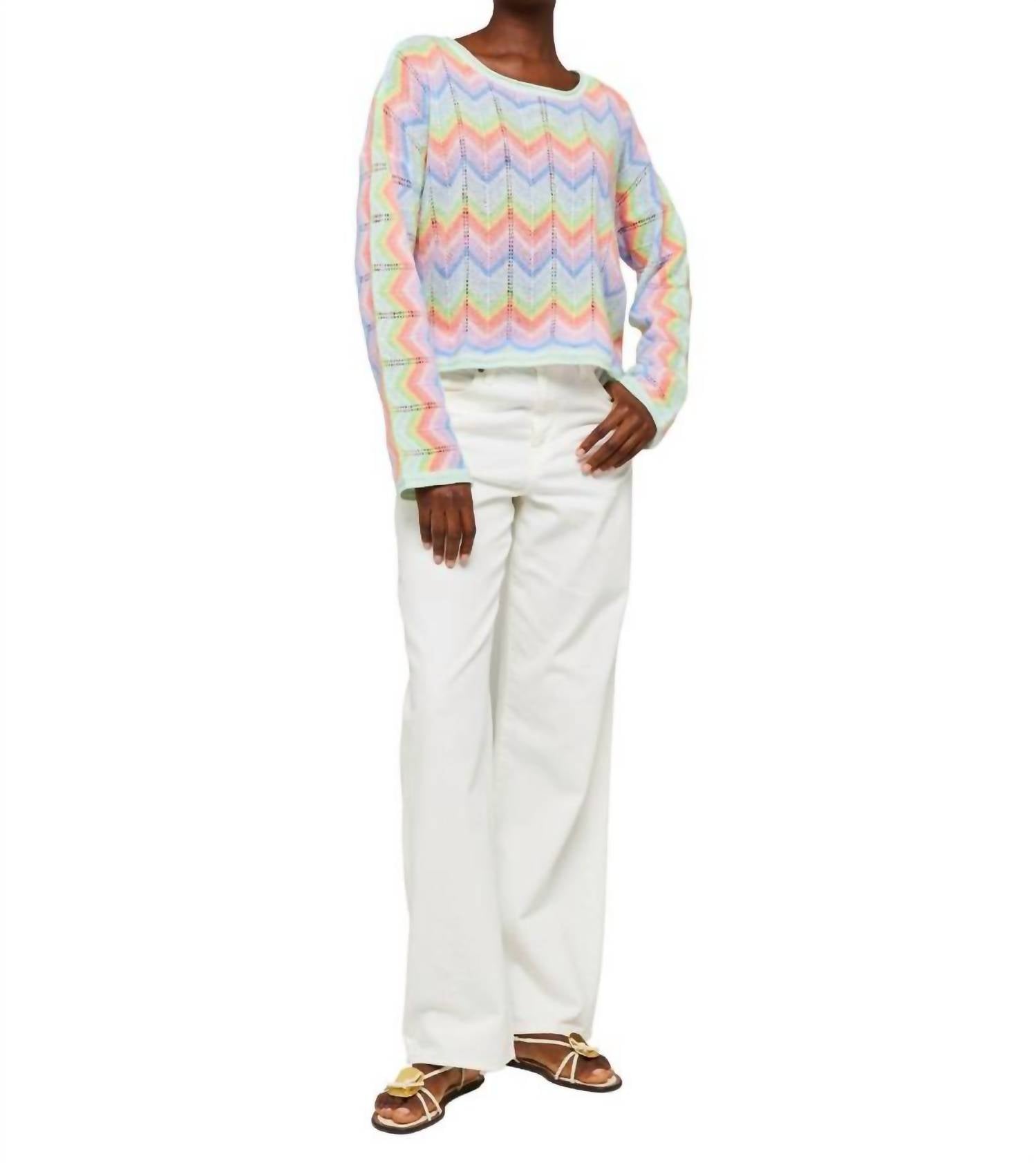 Brodie Cashmere - Rainbow Chevron Slash Neck Sweater