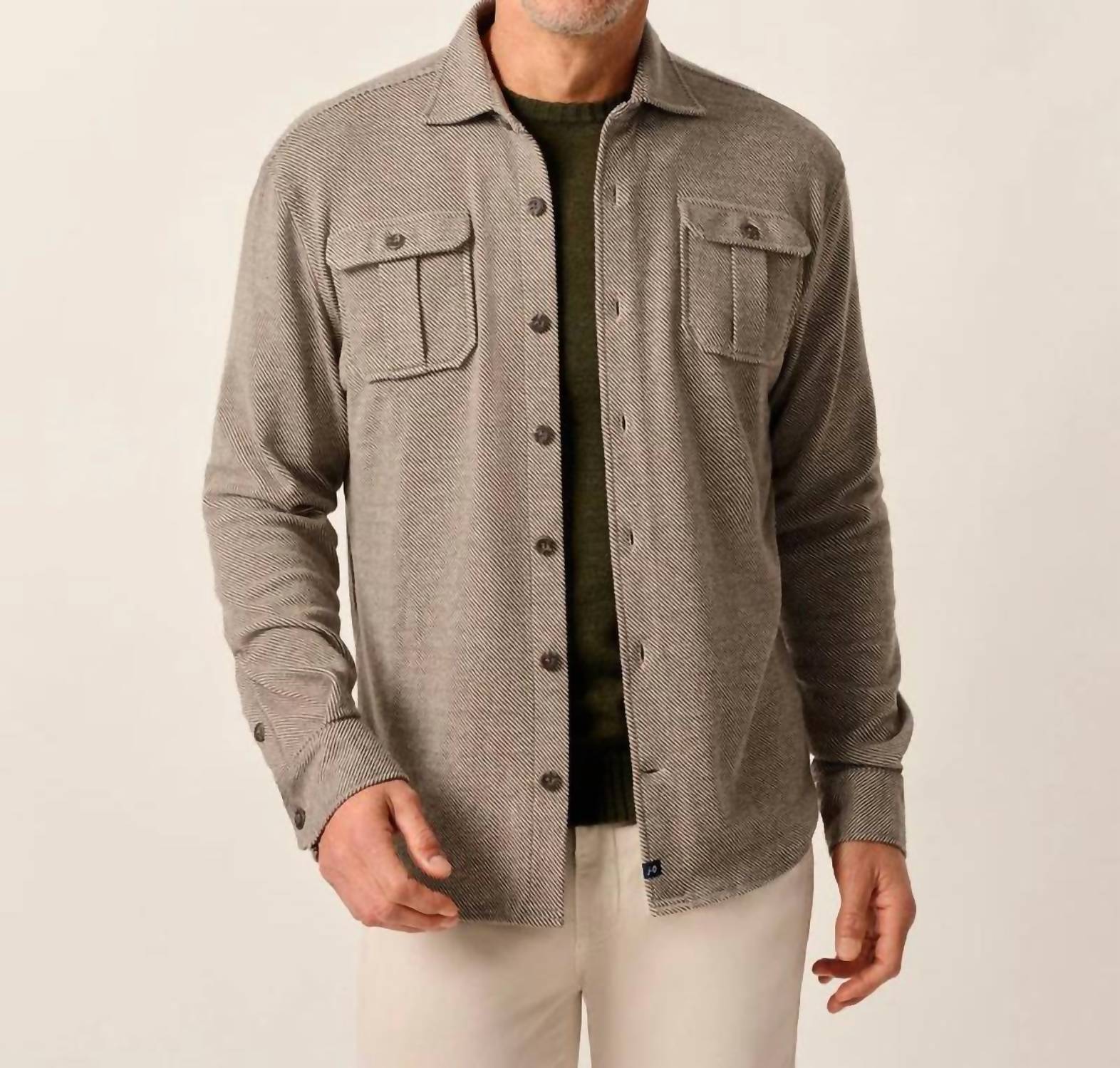 JOHNNIE-O Carl Stretch Knit Flannel Lodge Shirt in havana - men's shirt