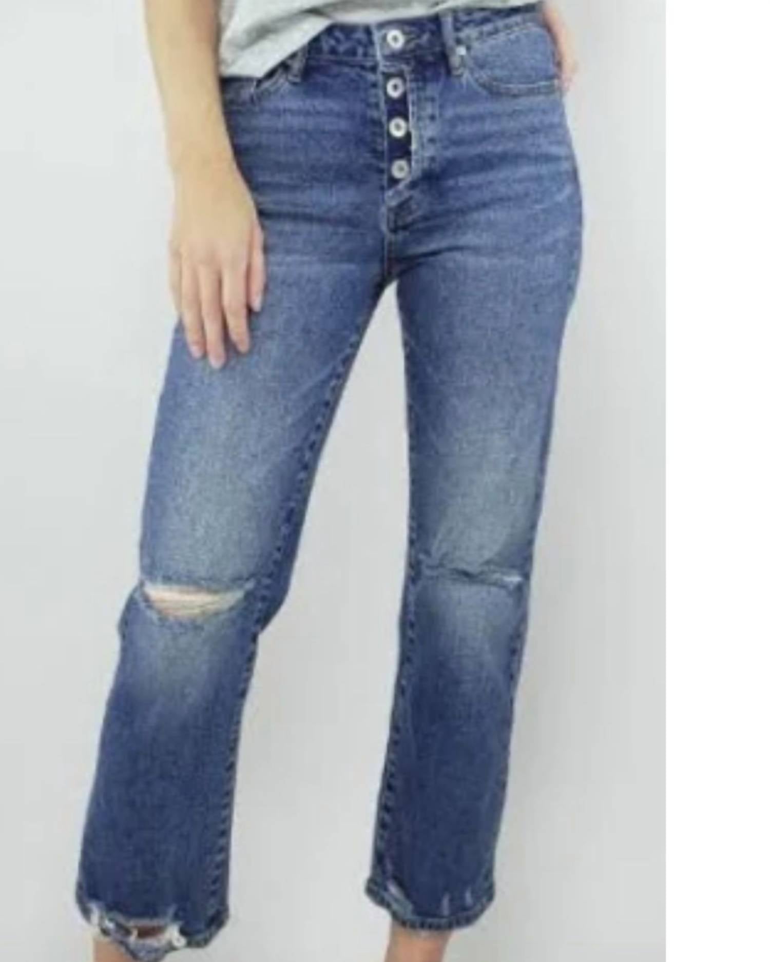 Tractr - Button Me Up High Rise Crop Jeans