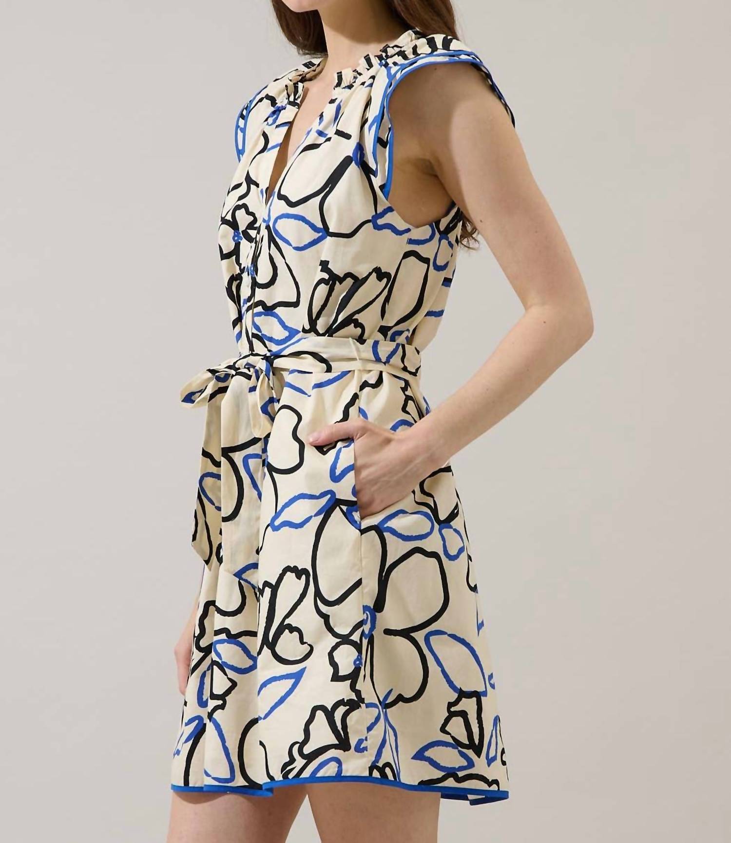 SUGARLIPS Tercy Floral Olera Ruffle Mini Dress in cream navy - women's dress - view 4