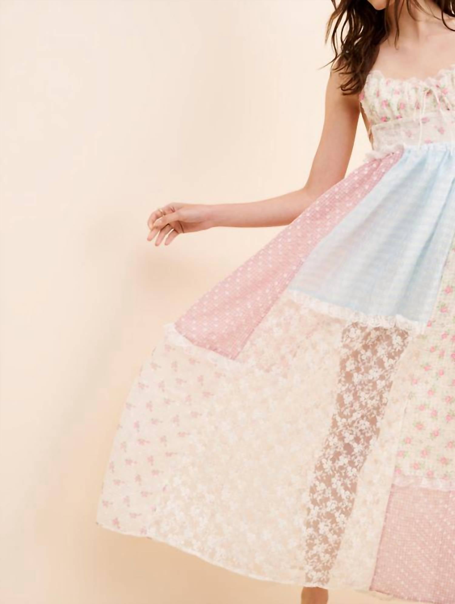 Rosa Clothing Lace Patchwork Halter Maxi Flare Dress in floral - women's dress - alternate view