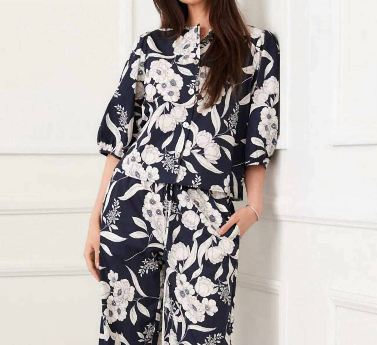 Karen Kane - Puff Sleeve Button Front Top